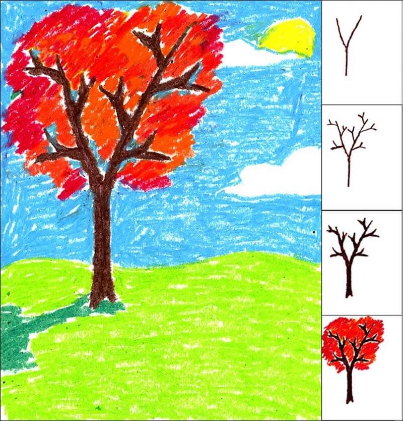 Как нарисовать осень: легкие рисунки осеним карандашом и красками пошагово