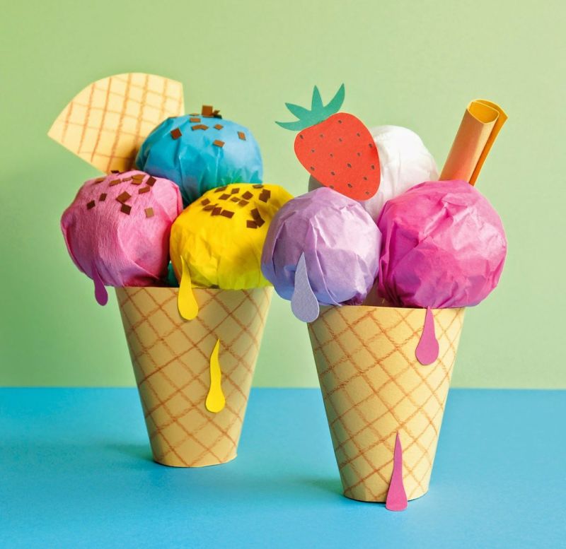 Мороженое из цветной бумаги (с шаблоном)