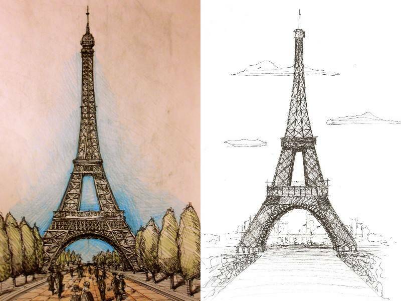 варианты рисунков башни в Париже
