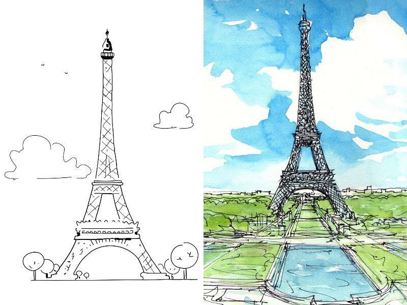 варианты рисования парижской башни