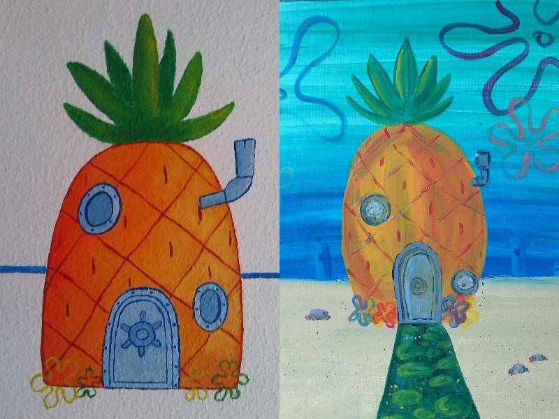 рисунок подводного дома в виде ананаса