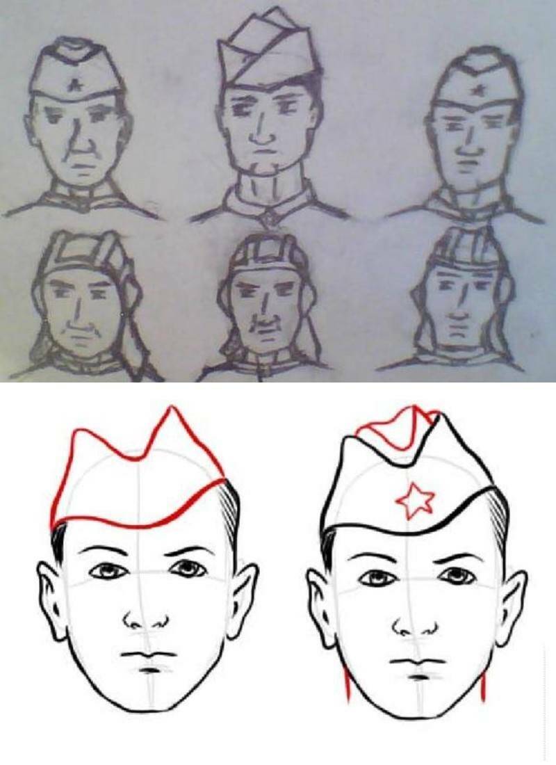 как рисуется лицо солдата эскиз карандашом