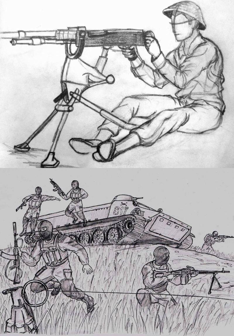 простым карандашом рисуем военных с оружием
