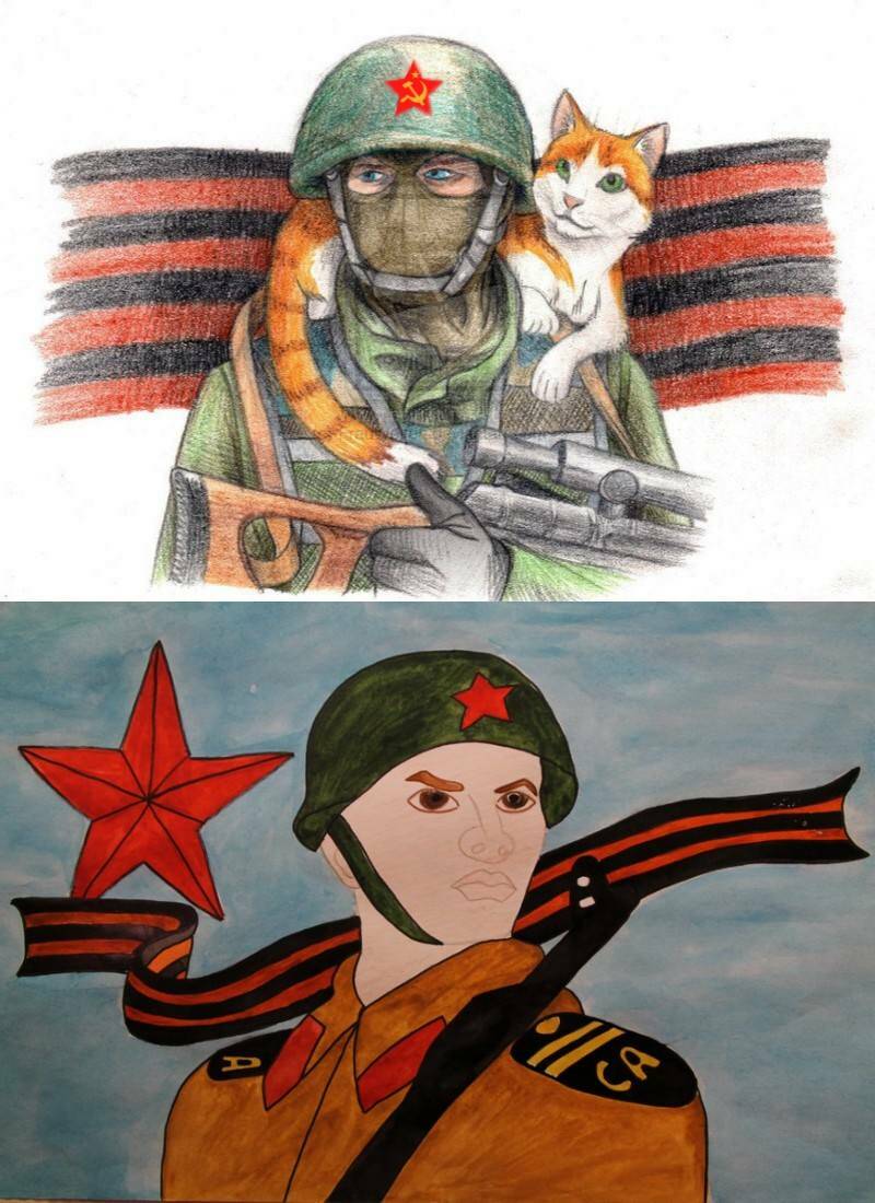 праздничные рисунки солдат цветными карандашами