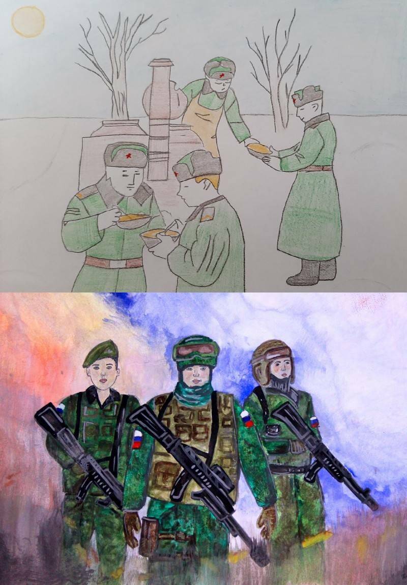 групповые рисунки солдат для срисовки
