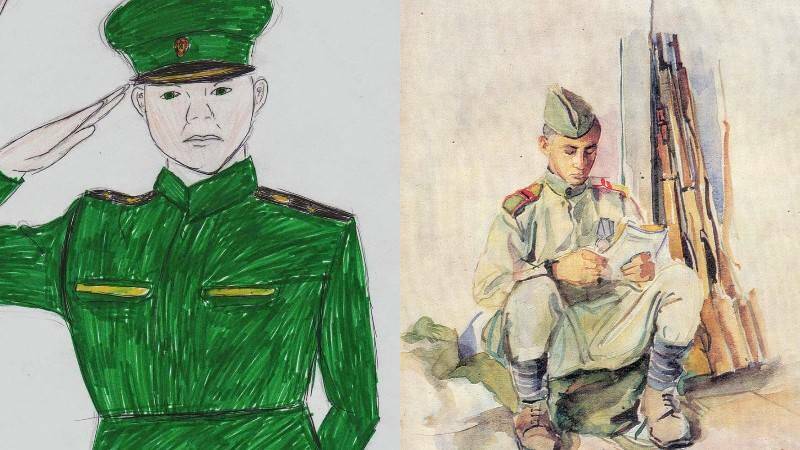 цветные картинки для срисовки солдат сидит и отдает честь