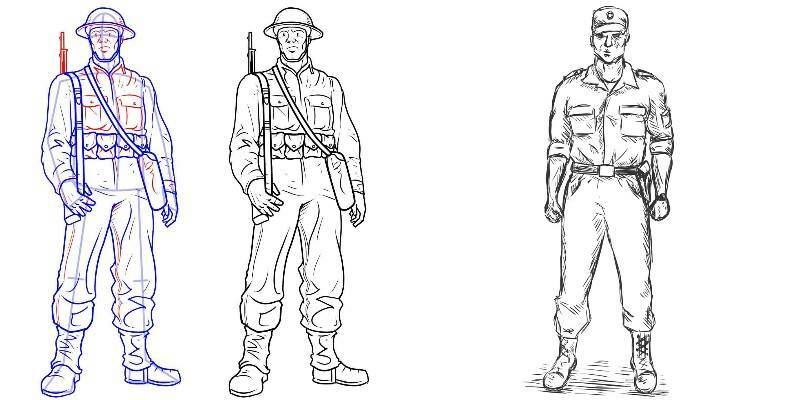рисунки стоящих солдат в полный рост
