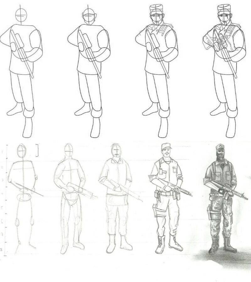 правила изображения солдата стоящего карандашом