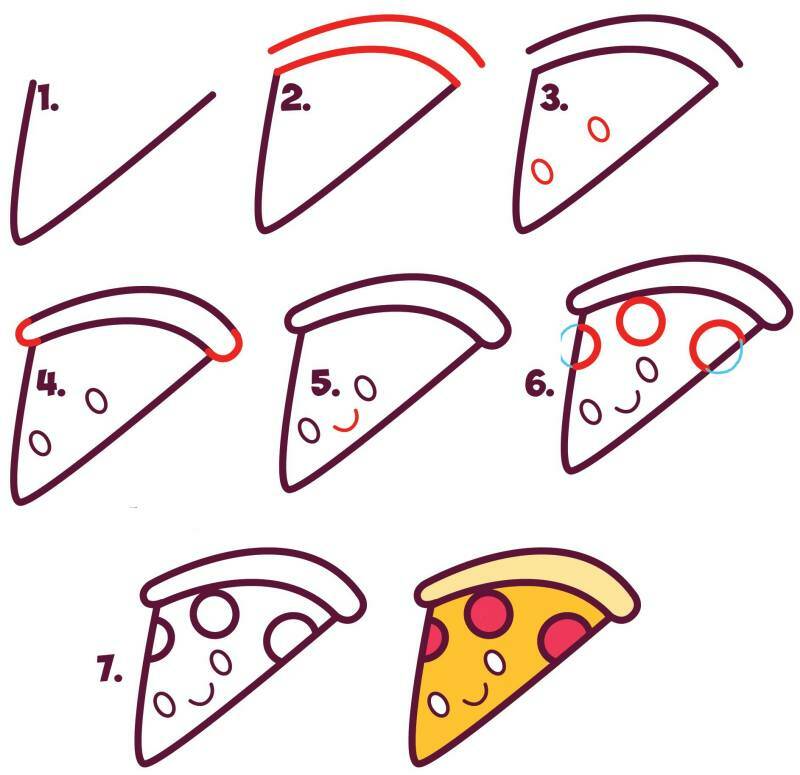 как нарисовать кусок пиццы для ребенка