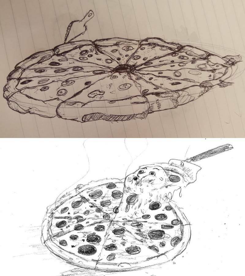 рисунки пиццы простым карандашом