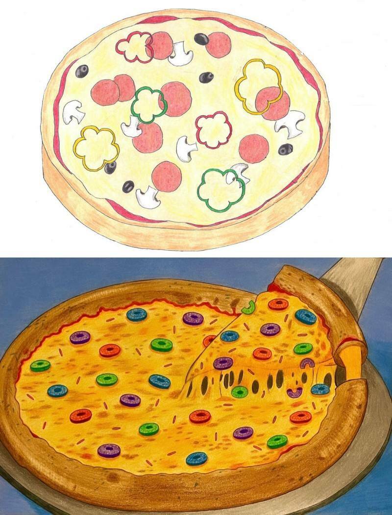 рисование цветной пиццы
