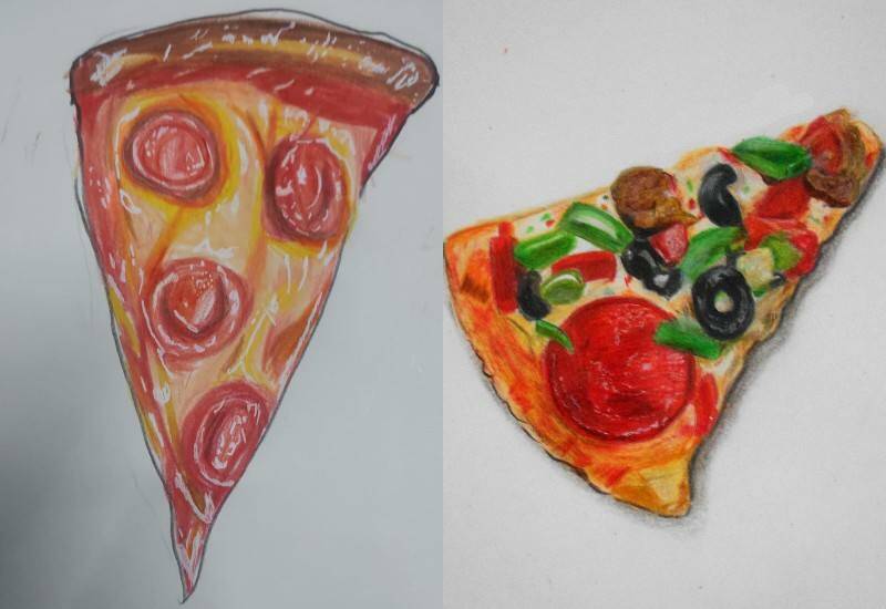 примеры рисования кусочков пиццы для срисовки