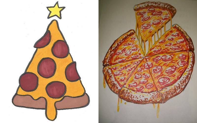 варианты рисунков пиццы аппетитных маркерами