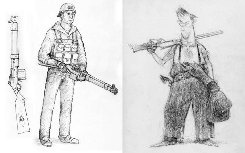 вариации людей с ружьем и дробовиком для рисования