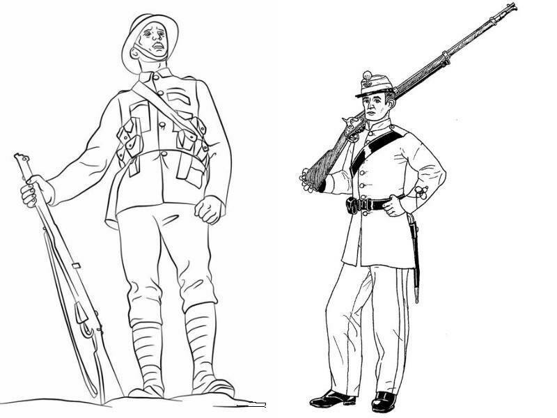 солдаты разных эпох с ружьем нарисованные