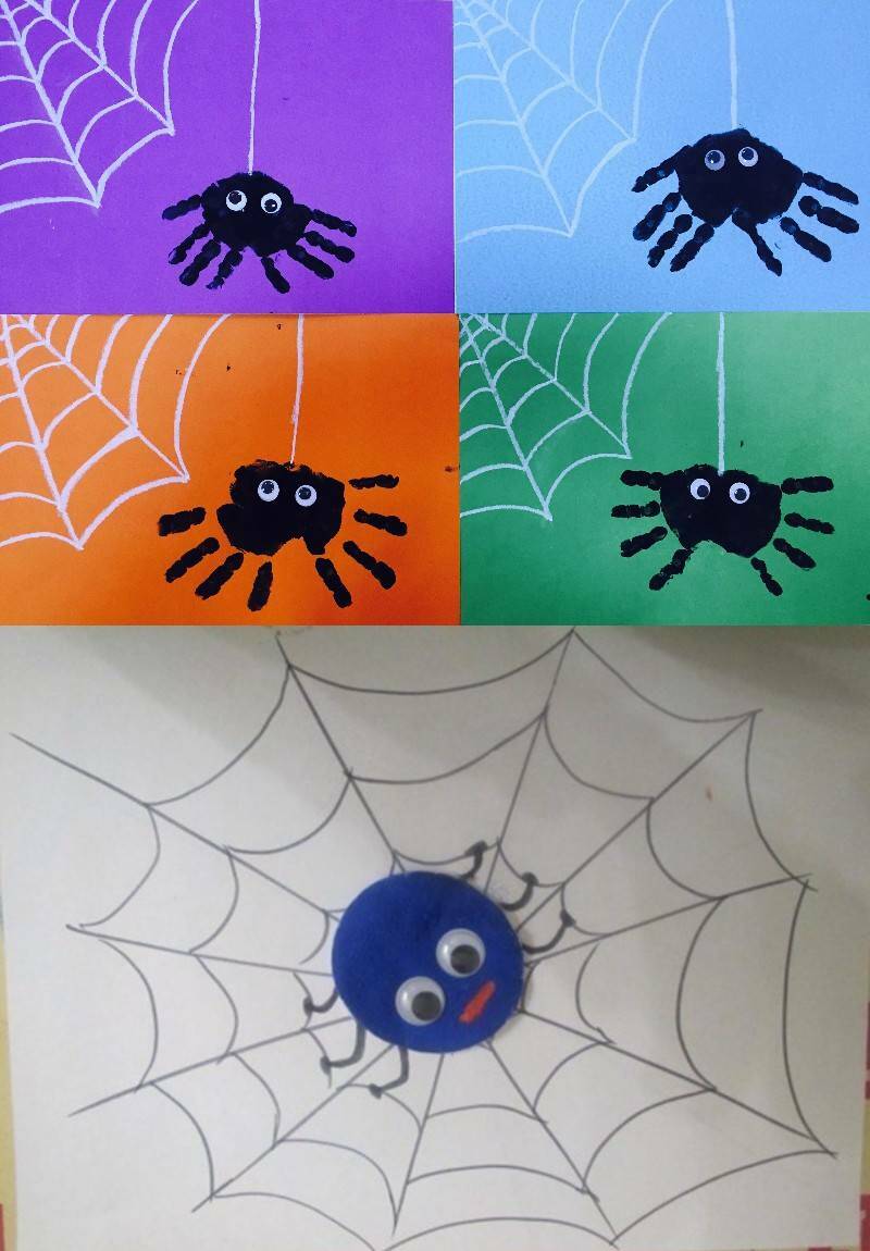 детские аппликации на тему паутины с элементами рисования