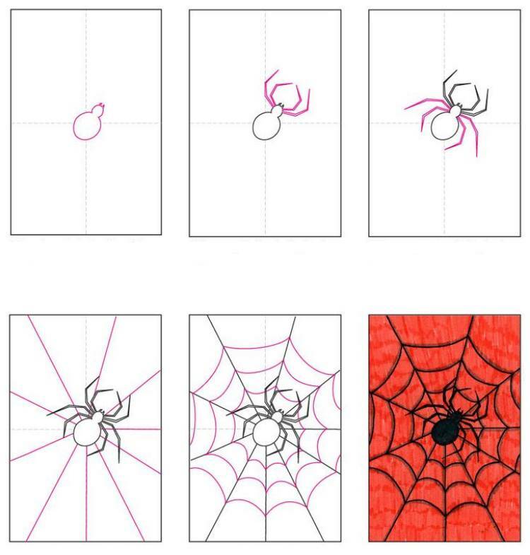как ребенку нарисовать красками паутину