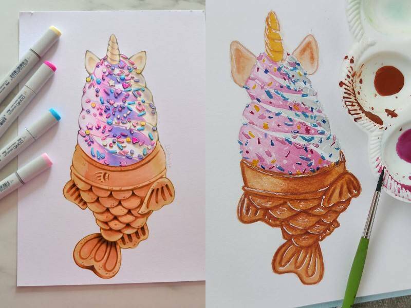 рисунки маленького мороженого в форме единорога