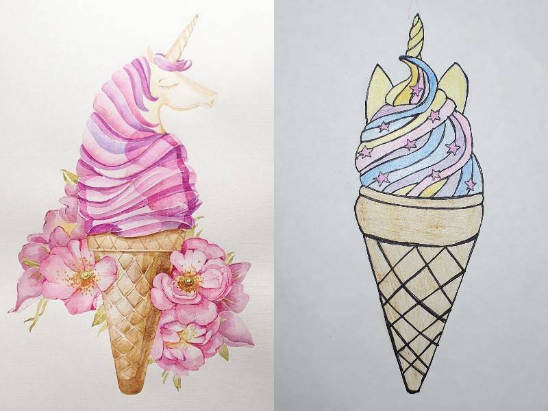 красивое мороженое в форме единорога рисунки