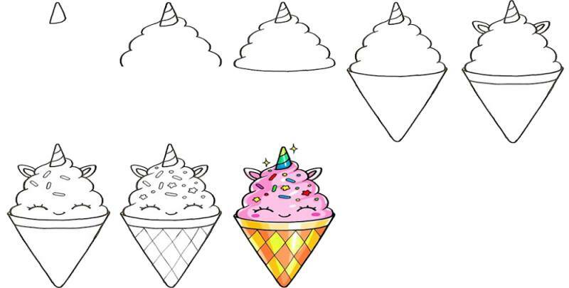 как правильно рисовать мороженое в форме единорога