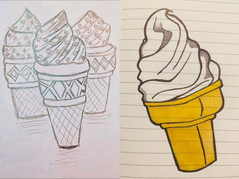 картинки стаканчиков мороженого нарисованные для срисовки
