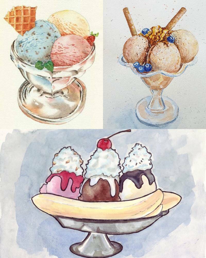 нарисованное мороженое в креманке