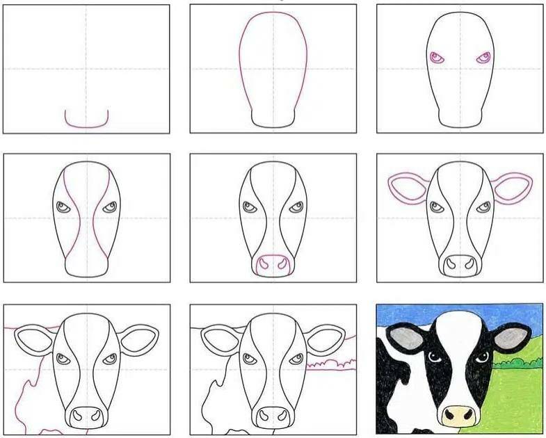 как нарисовать голову коровы инструкция 2