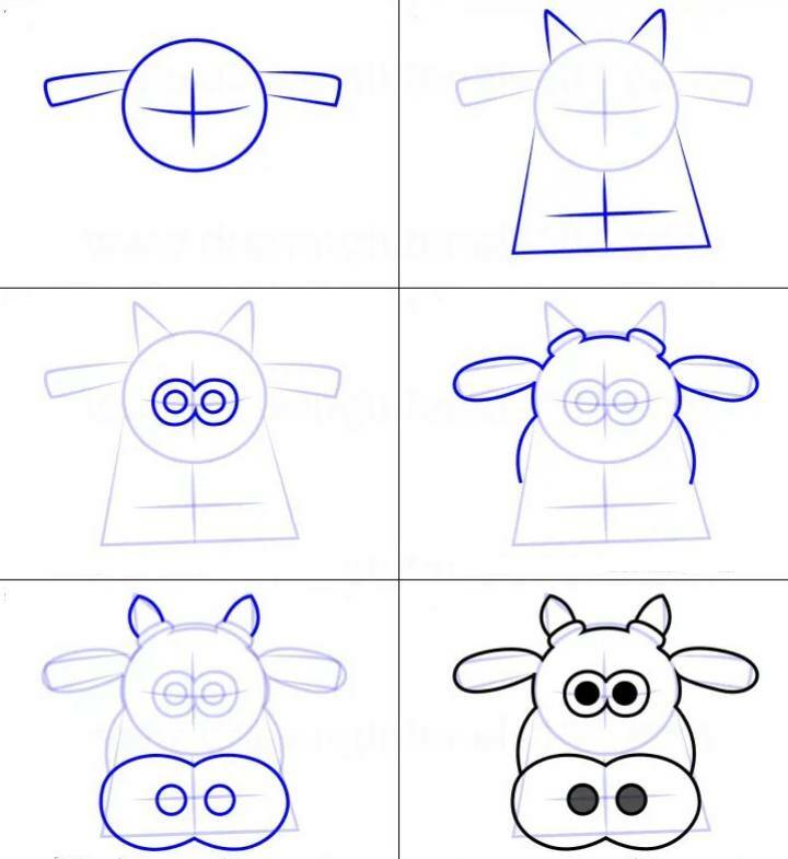 как нарисовать голову коровы инструкция 1