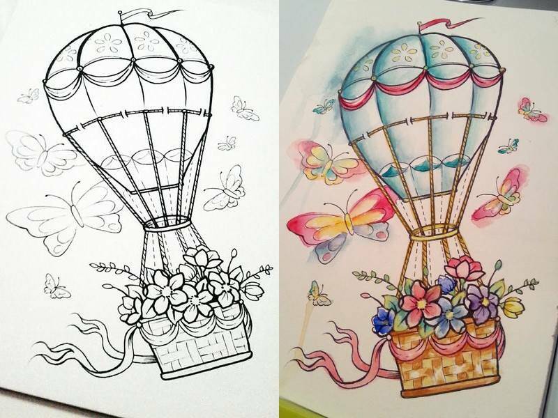 нарисованные воздушные шары с корзиной