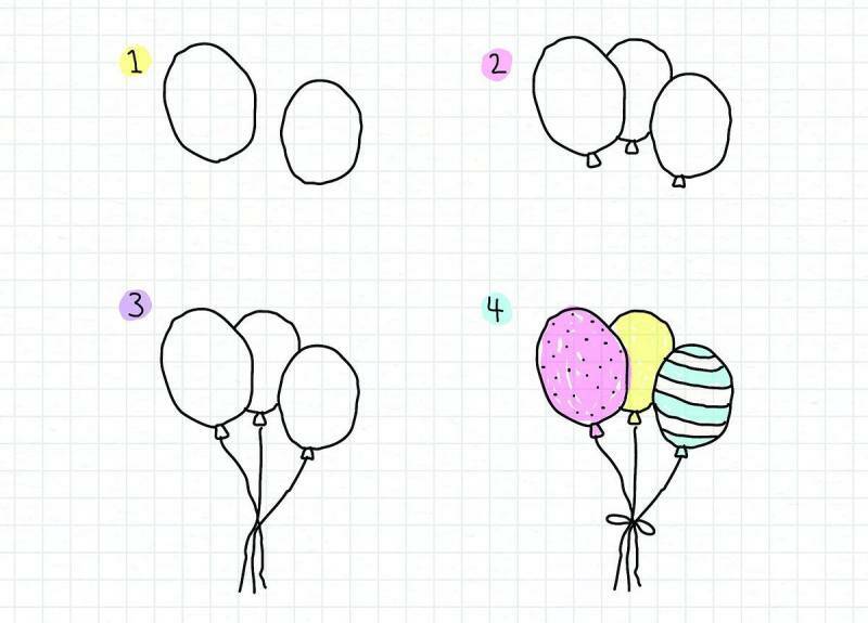 три цветных воздушных шарика рисование для ребенка