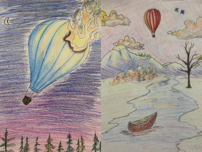 цветными карандашами рисунки воздушного шара с корзинкой