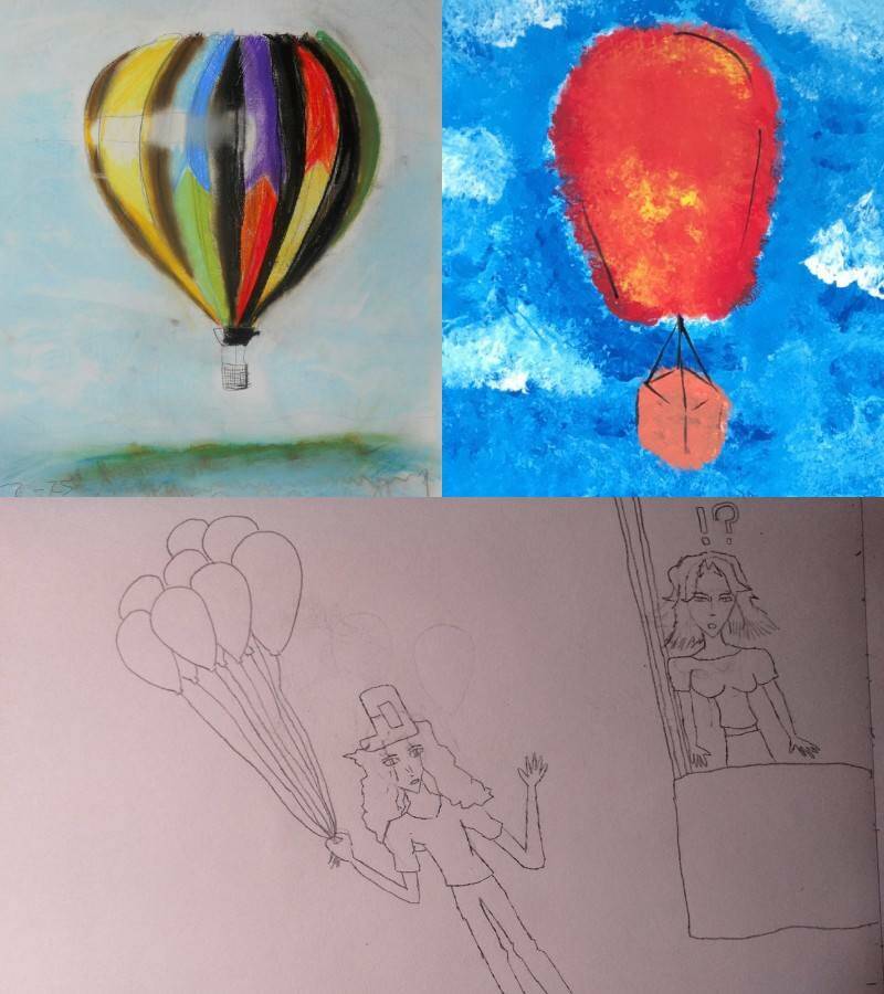 сюжетные рисунок карандашом и красками воздушные шары