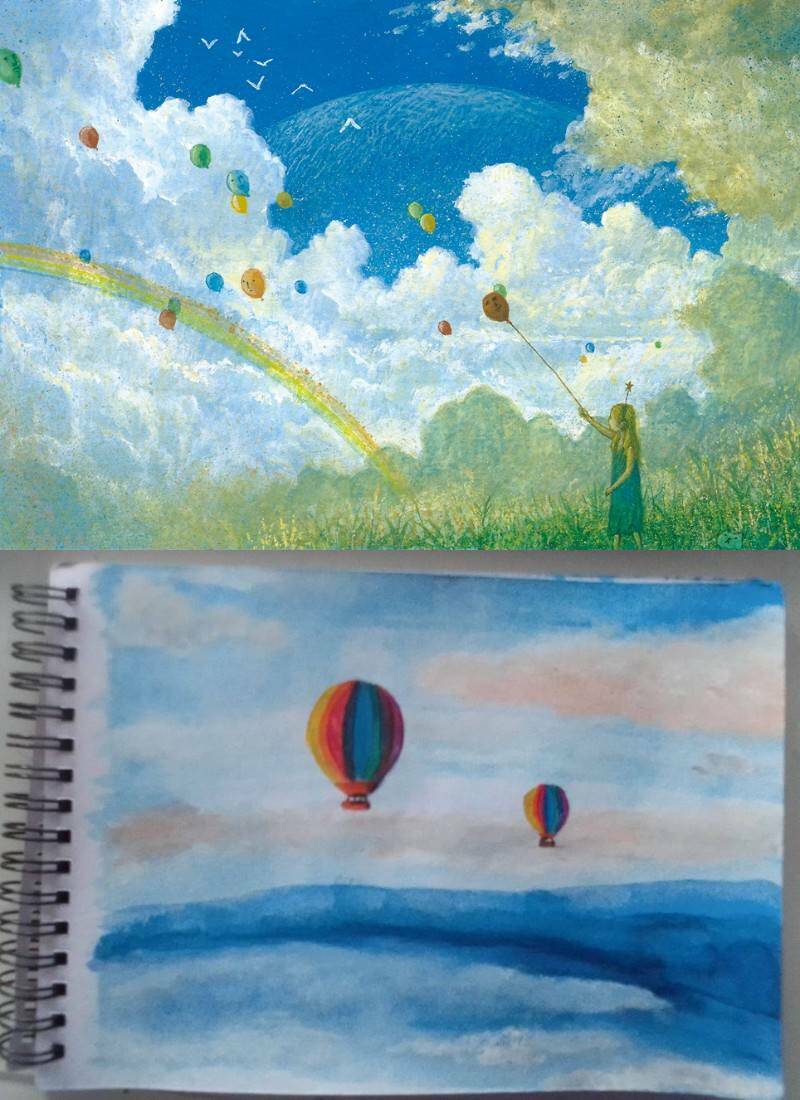 шарики и воздушные шары в небе на рисунках