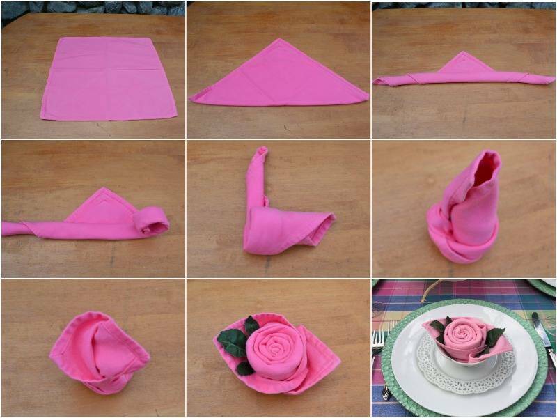 как сложить розу из тканевой салфетки
