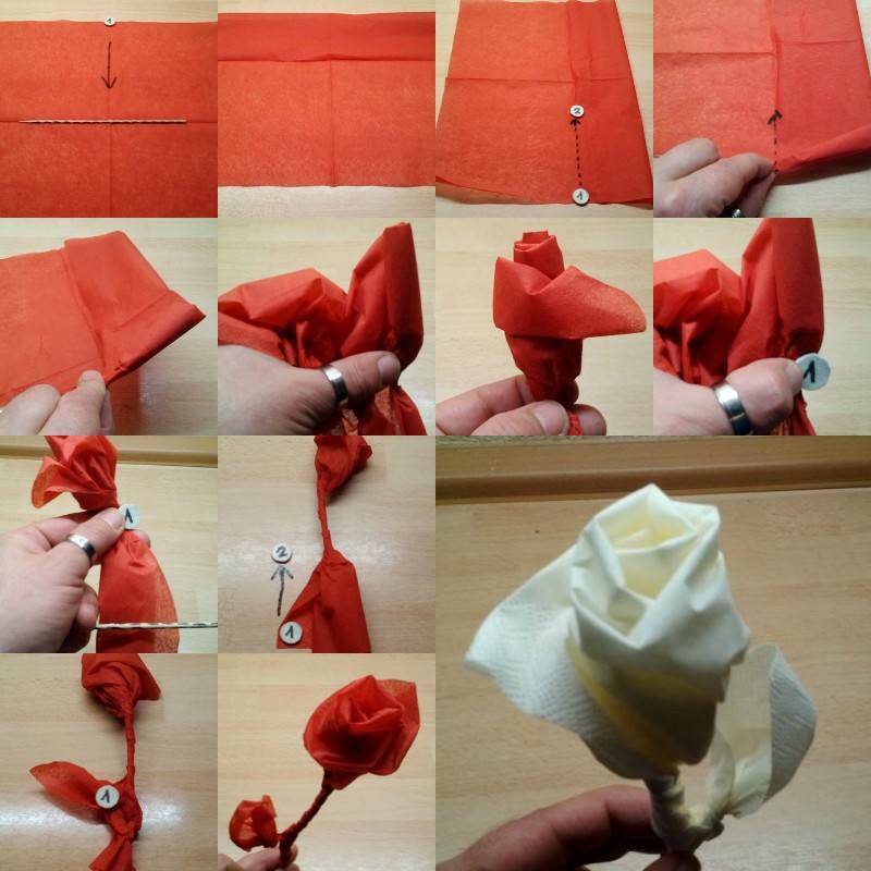 как сложить из салфетки розу для букета