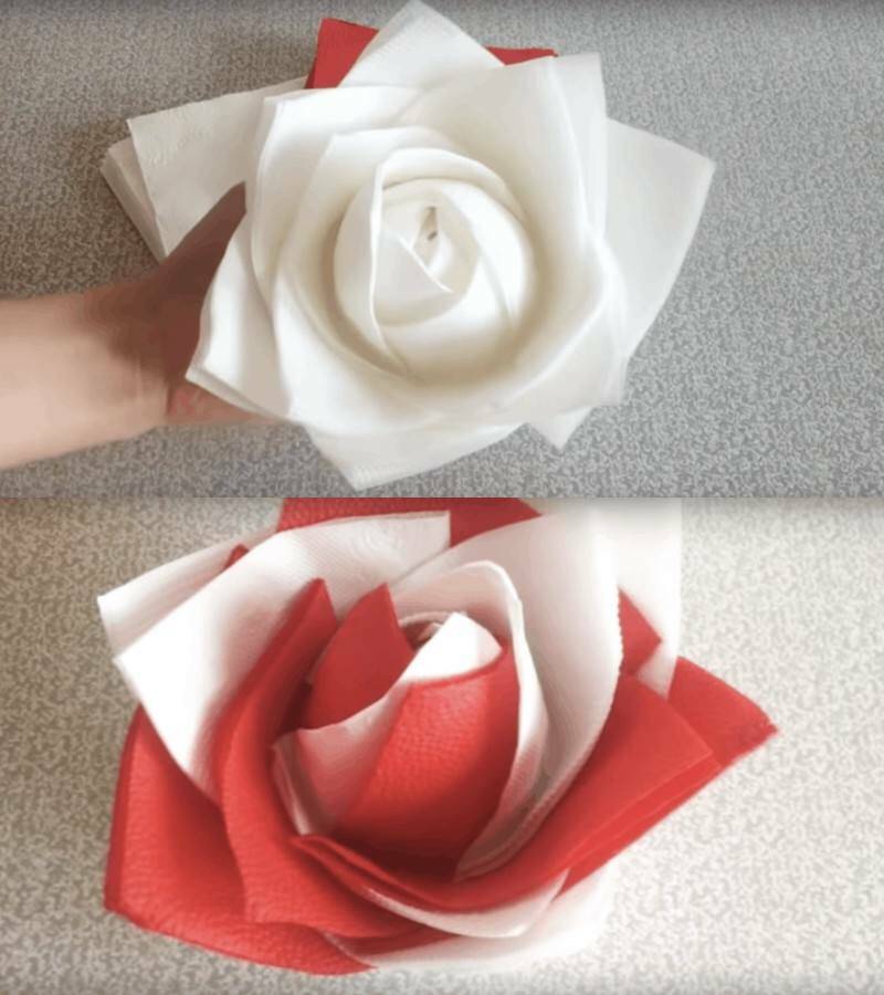 быстрая инструкция как сделать розу из салфетки фото 2