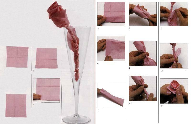 как пошагово сделать из салфетки оригами розу