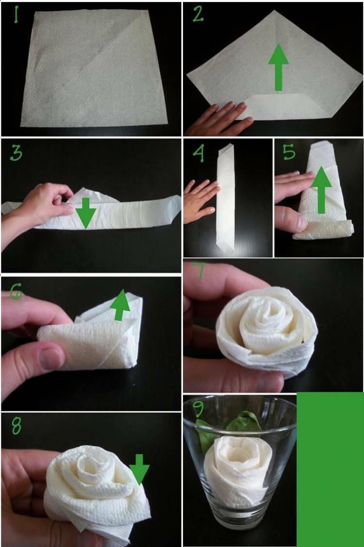 как сделать из салфетки бутон розы в стакане